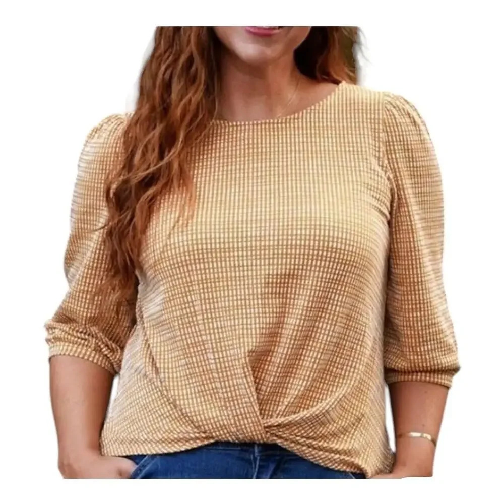 W5 ANTHROPOLOGIE 3/4 Puff Sleeve Twist Top